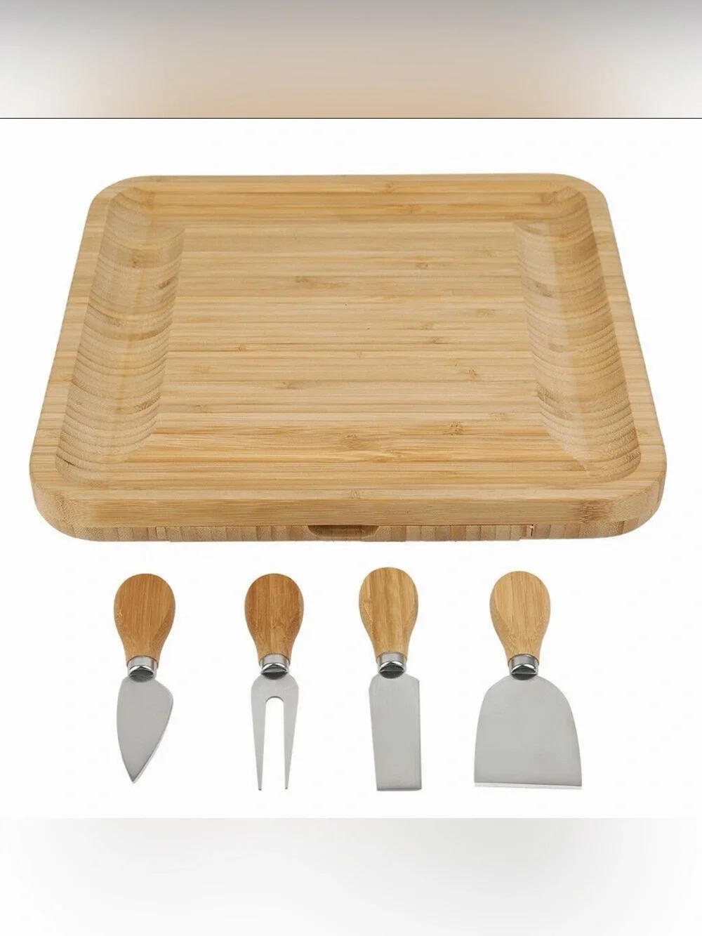 NWT Malvern Bamboo Cheese Board w/ Slide-Out Knife Drawer Natural Wood